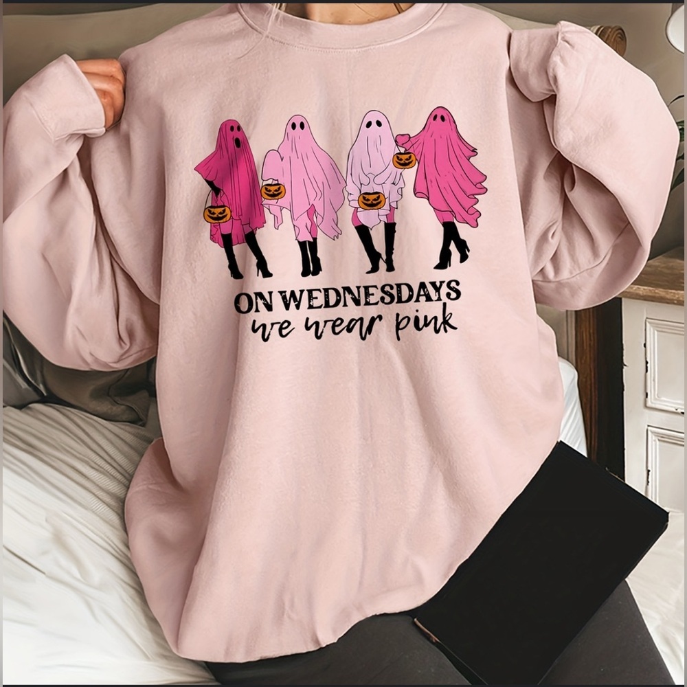 Women's Pale Pink Crew Neck Sweatshirt Size: Women's XXL